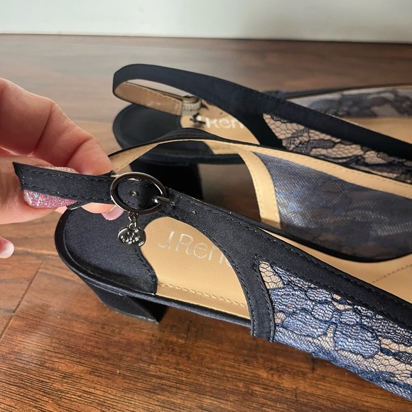 J.Renee 12W Navy Lace Slingback Heels - Picture 3 of 13